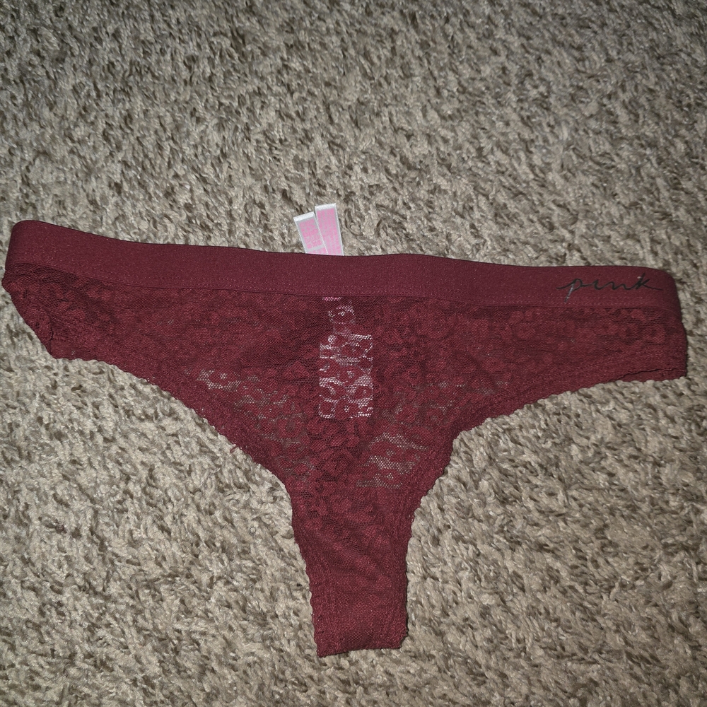 PINK Victoria's Secret Lace Thong Panty in Deep Wine